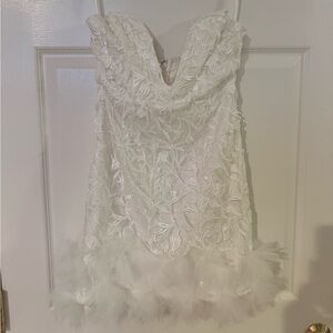 White Strapless Sparkle Ruffle Mini Dress – Size Small